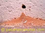 foto de agujero en ladrillo y yeso - grapas tacos en bricolaje - materiales de bricolaje